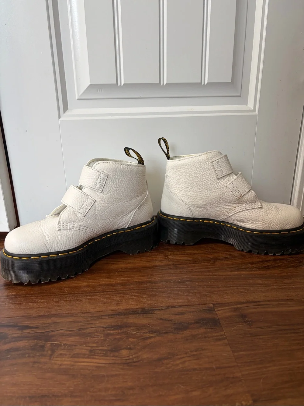 Dr Martens White Platform Heart-Buckle Women's Boots